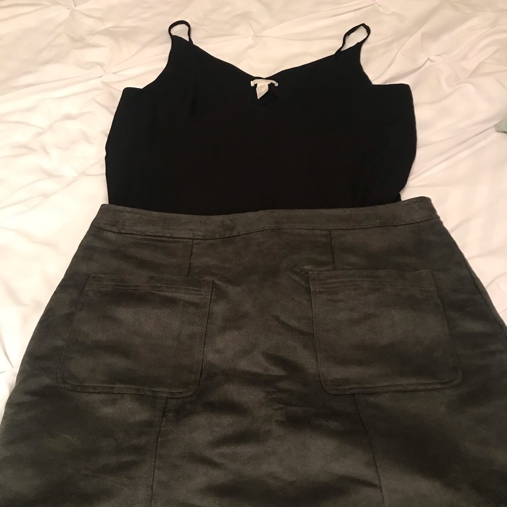 Green suede skirt